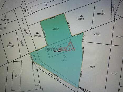 prodej 1/4 stavebního pozemku o celkové výměře 2032 m2